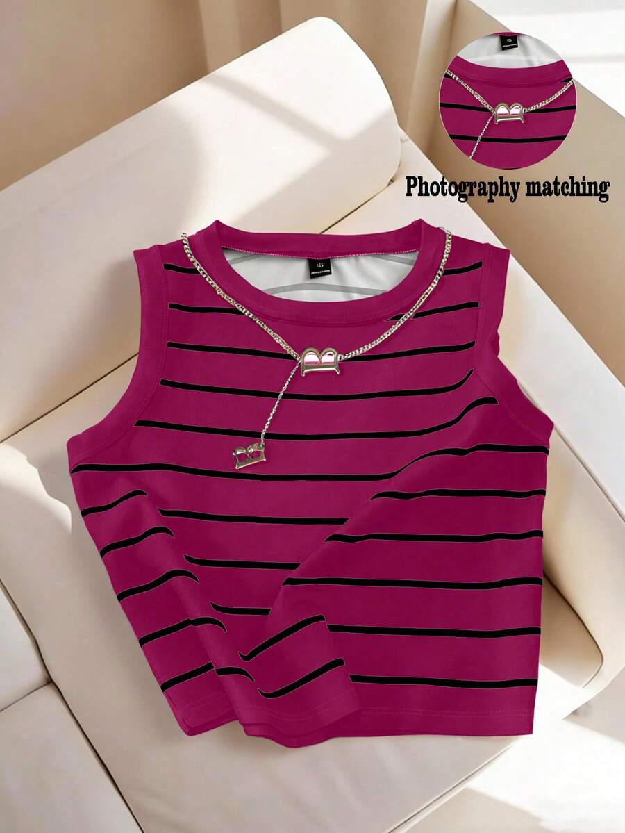 GlowEve CURVE Rompi Ukuran Besar dengan Hiasan Kalung Logam Bergaris, Cocok untuk Kasual, Perjalanan, Liburan, Festival Musik, dan Acara Lainnya di Musim Semi, Musim Panas, dan Musim Gugur - Hot Pink - View 1