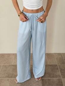 SHEIN Tall Striped Casual Loose Women's Pants, Spring/Summer - Blue - View 5