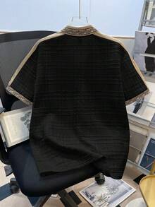 Daypath Men's Textured Patchwork Flat Knit Collar Polo Shirt - Black - View 2