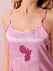 Bonmuse Camisón de pijama de satén con estampado de corazones - Rosa vieja - Ver 8