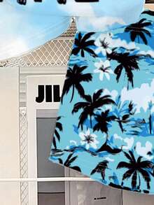 2pcs/Set Baby Boy Outfit, Fashionable Minimalist Sunglasses, Letter Print T-Shirt, Palm Tree Print Shorts, Suitable For Summer Outings - Multicolor - View 5