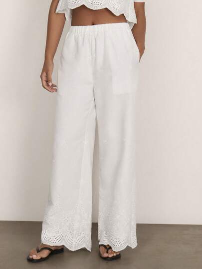 COSMINA Pantalones elegantes bordados para mujer, versátiles para ir al trabajo, la oficina, uso casual y vacaciones bohemias, adecuados para principios de primavera