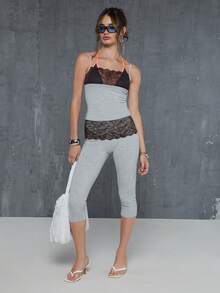 COUREZ Débardeur en dentelle et jersey / Vêtements d'été Y2K pour femmes, hauts gris sans manches, tenues de sortie, tenues de festivals de musique, tenues de concert, hauts d'été, tenues d'été pour femmes, tenues de printemps pour femmes - Multicolore - Voir 2