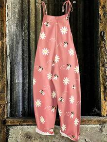 Linhara Plus Size Women Casual Printed Jumpsuit Fall - Pink - View 2