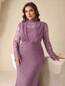 Coutiva Vestido de Festa Sofisticado, Vestido de Baile Formal, Vestido Elegante da Mãe da Noiva - Roxo - Visão 3