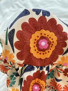 SHEIN Đầm không tay in hình lá cho bé gái, điểm nhấn nơ màu cam, đầm dự tiệc mùa hè. - Nhiều màu - Xem 8