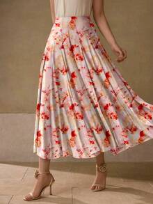 MOTF PREMIUM WOMEN'S SPRING/AUTUMN VACATION STYLE FLORAL PRINT FLARE HEM SKIRT - Multicolor - View 6