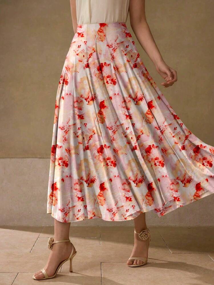 WOMEN'S SPRING/AUTUMN VACATION STYLE FLORAL PRINT FLARE HEM SKIRT