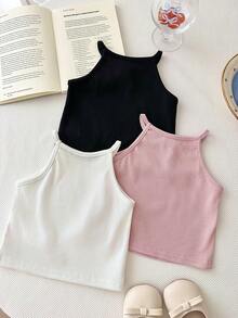 SHEIN Baby Girl 3 Pieces Set: Solid Color Geometric Pattern Camisole - Multicolor - View 3