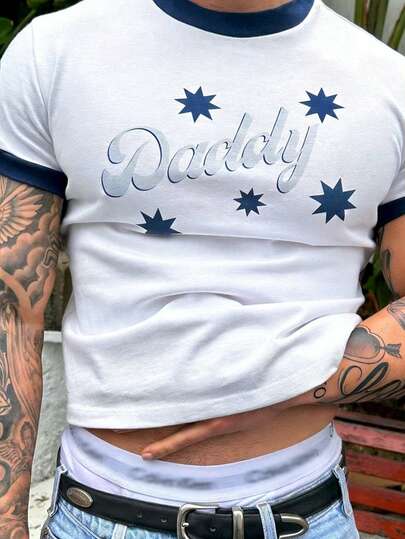 Manfinity Dauomo Men's Versatile Casual T-Shirt, Letter Graphic Print T-Shirt, Men's Fashionable Summer T-Shirt, Men's Short Sleeve Top