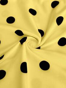 Maweii Plus Size Polka Dot Print Lace Patchwork Bow Decor Leggings - Yellow - View 7