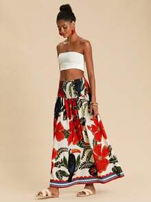 Travachic Tropical Floral & Bird Print Skirt, Spring/Vacation Style - Multicolor - View 5