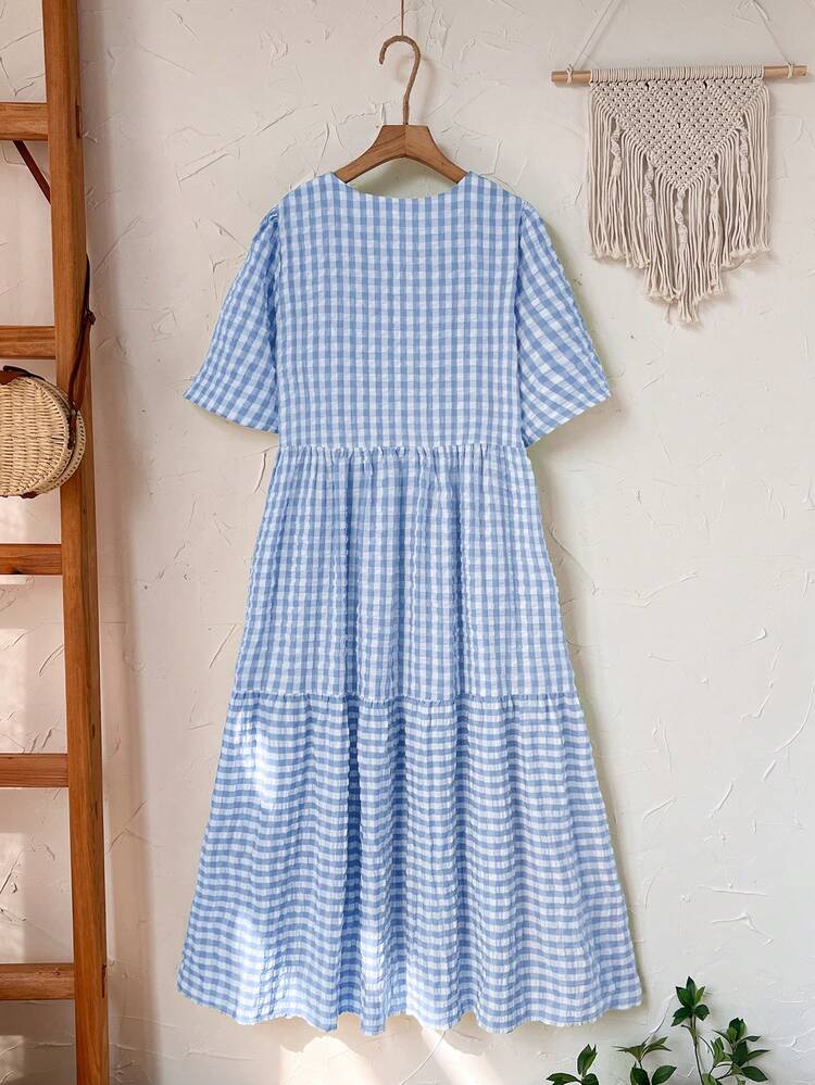 Plus Size Women's Summer Casual Vacation Country   Round Neck Sleeveless Ruffle Hem Leaf Print Blue Long Dress, Plus Size Women's Summer Casual Vacation Country Round Neck Loose Fit Basic Short Sleeve Green Plaid Long Dress, Spring/Summer/Plaid,Summer Holiday,Spring Break Outfits ,Vacation Outfits Women ,Holiday Outfits For Women,Going Out Outfits, New Clothes,Simple And Fashionable For Everyday Wear,Casual Dresses For Women,Flowy Long Dress ,Suitable For Summer, Vacation, Commute, Daily Wear, Summer Dresses,Vacation, Daily Wear, Festival Outfits For Women,Country Concert Outfit,Beach Outfits For Women,Western Style
