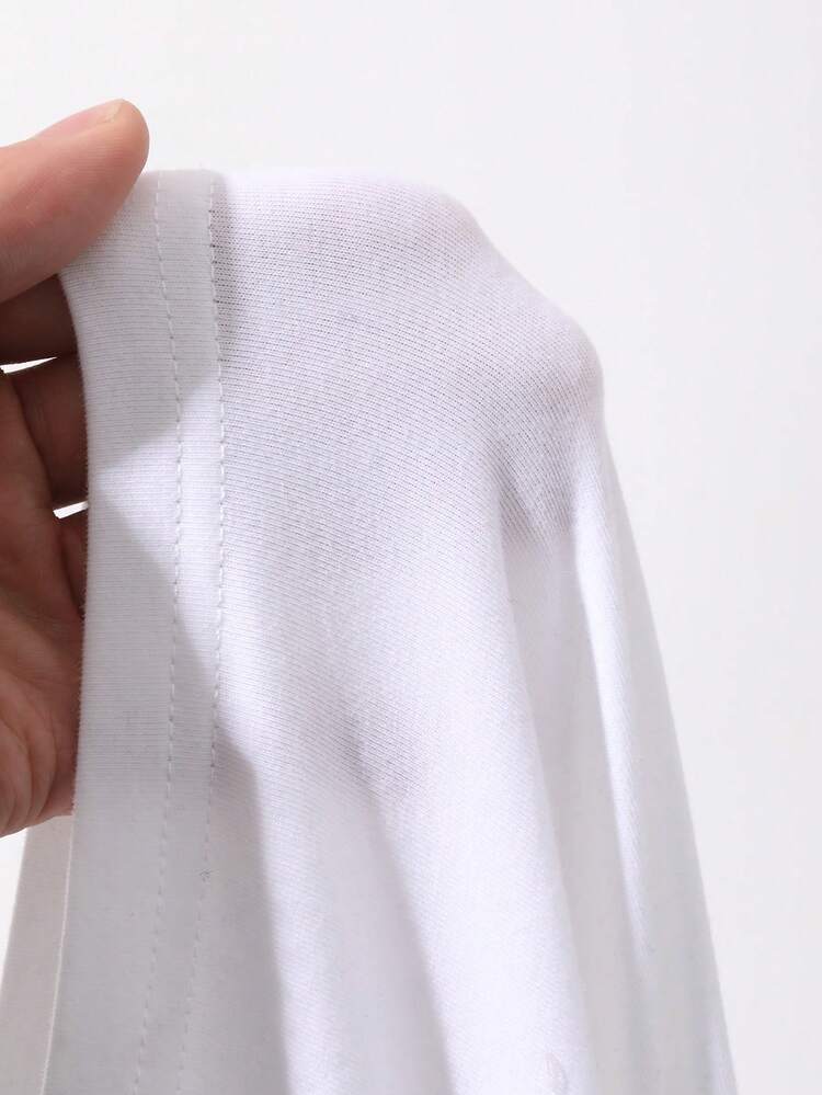 Plus Size Men's Loose White Short Sleeve T-Shirt, Summer