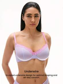 LUVLETTE Dream Curve Air Unlined Breathable Minimizer Purple Sheer Mesh & Lace Trim Women Bra - Purple - View 5