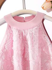 SHEIN Young Girls Pink Embroidered Tulle Princess Dress Sleeveless Halter Neck Flower Girl Dress For Wedding Summer Holiday Party Performance Tea Dress - Pink - View 6
