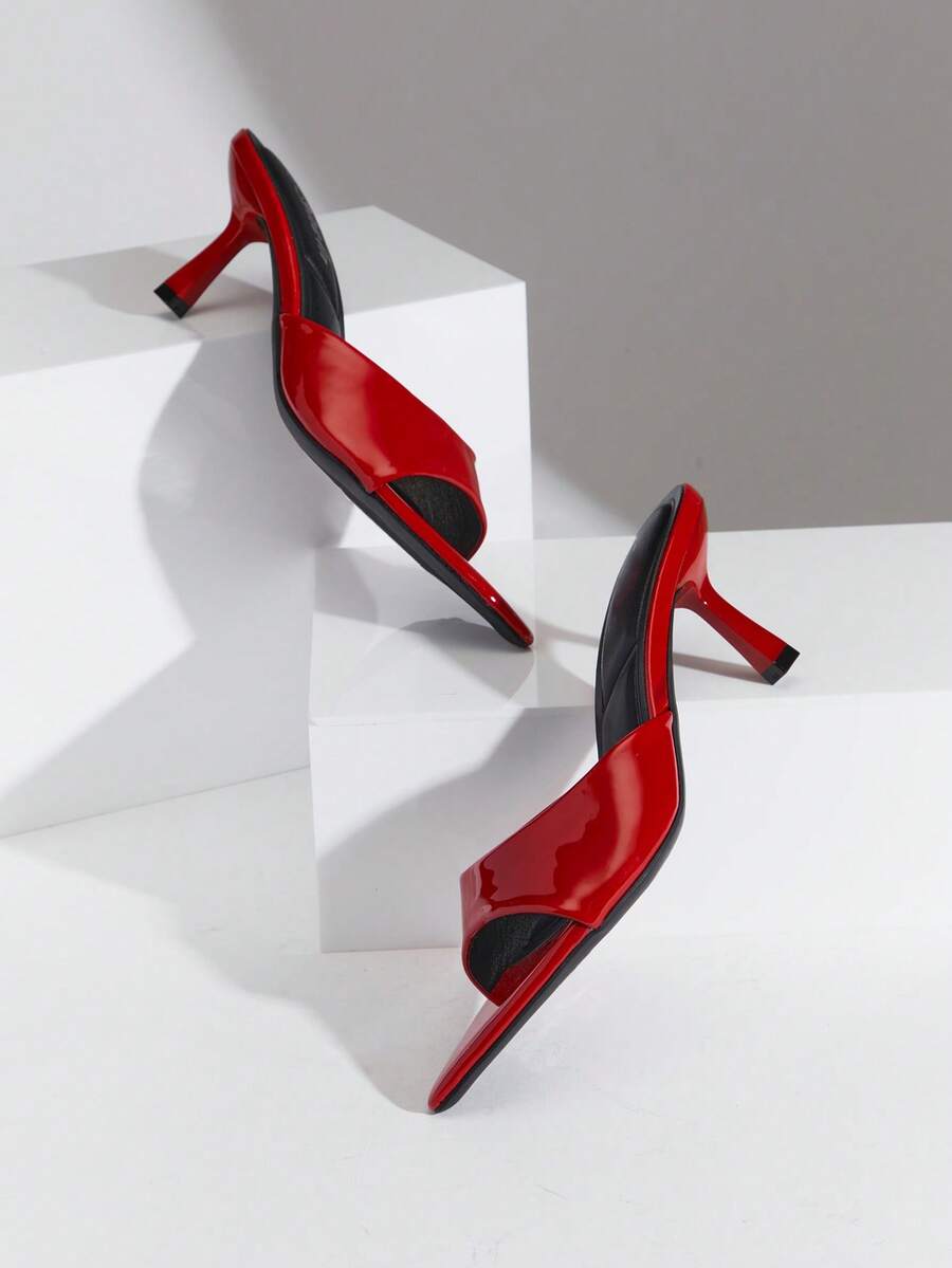 SHUZIA Women Comfortable Kitten Heel Pointy Toe Heel Sandals - Red - View 1