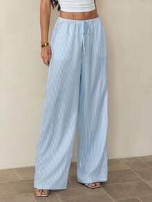 SHEIN Tall Striped Casual Loose Women's Pants, Spring/Summer - Blue - View 1