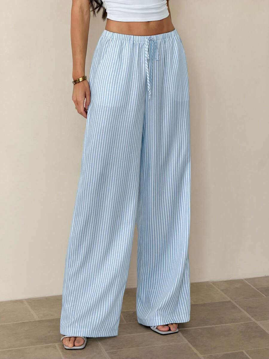 SHEIN Tall Striped Casual Loose Women's Pants, Spring/Summer - Blue - View 1