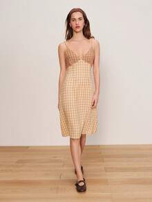 lacRébo 拼接格纹露背吊带夏日连衣裙，别致度假风，春夏外出必备，法式巴黎风情。 - 彩色 - 查看 5