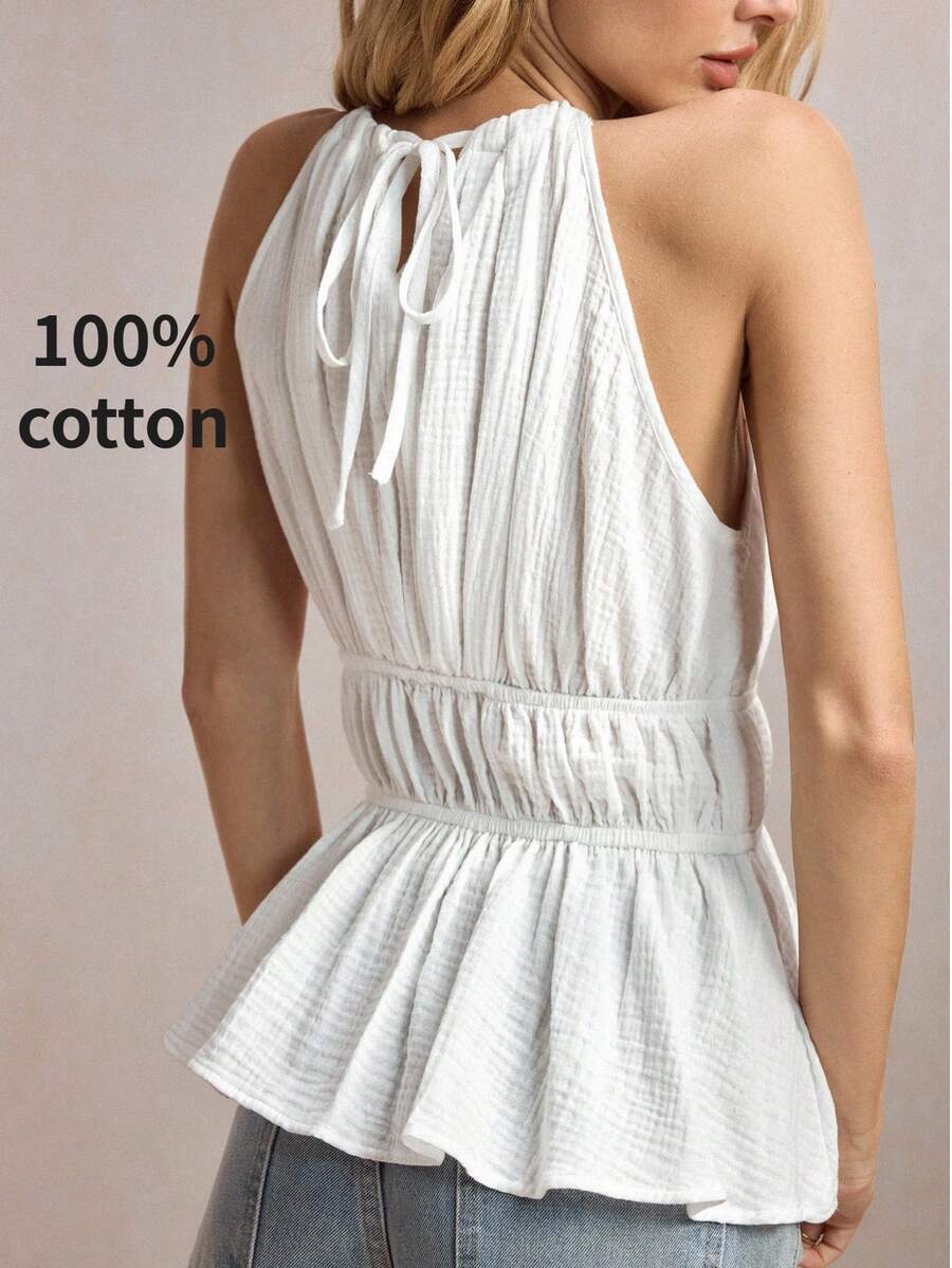 BizChic Áo kiểu buộc eo cổ yếm, đa năng cho công sở, các dịp trang trọng, đi làm thanh lịch, phong cách thường ngày, lãng mạn kiểu retro thập niên 90, phù hợp cho tiệc tùng, lễ tốt nghiệp, mặc hàng ngày, khách dự đám cưới, phù dâu, chủ nhà, đi chơi, sự kiện xã hội, buổi hòa nhạc, lễ tốt nghiệp, bữa ăn trưa, sân bay. - Màu be - Xem 1