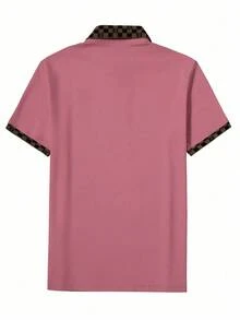Manfinity Mode Men's Casual Checkerboard Patchwork Short Sleeve Polo Shirt, Summer Golf Shirt For Men Shirts For Men Graphic Polo For Men Designer Shirts Customised Shirt - Coral Pink - View 2