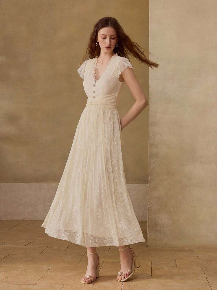 WOMEN'S SPRING/SUMMER LACE RUCHED PARTY EVENING WEDDING COCKTAIL DRESS