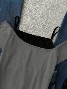 少女休闲无袖印花吊带背心，Y2K暗黑风格图案T恤，适合夏季，个性化T恤，少女图案T恤，适合春夏，春日氛围，夏日氛围，春夏穿搭，轻松舒适，时尚少女套装，休闲装，儿童印花服装，春夏套装，新款，轻松休闲，春日氛围，轻松夏日假期 - 灰色 - 查看 3