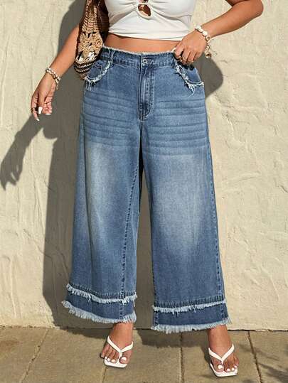 Rivivi Jeans de mezclilla desgastados y versátiles de moda casual para mujer de talla grande