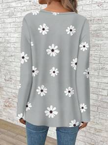 EMERY ROSE Plus Size Women V-Neck Long Sleeve Loose T-Shirt Gym Brown Autumn - Multicolor - View 2