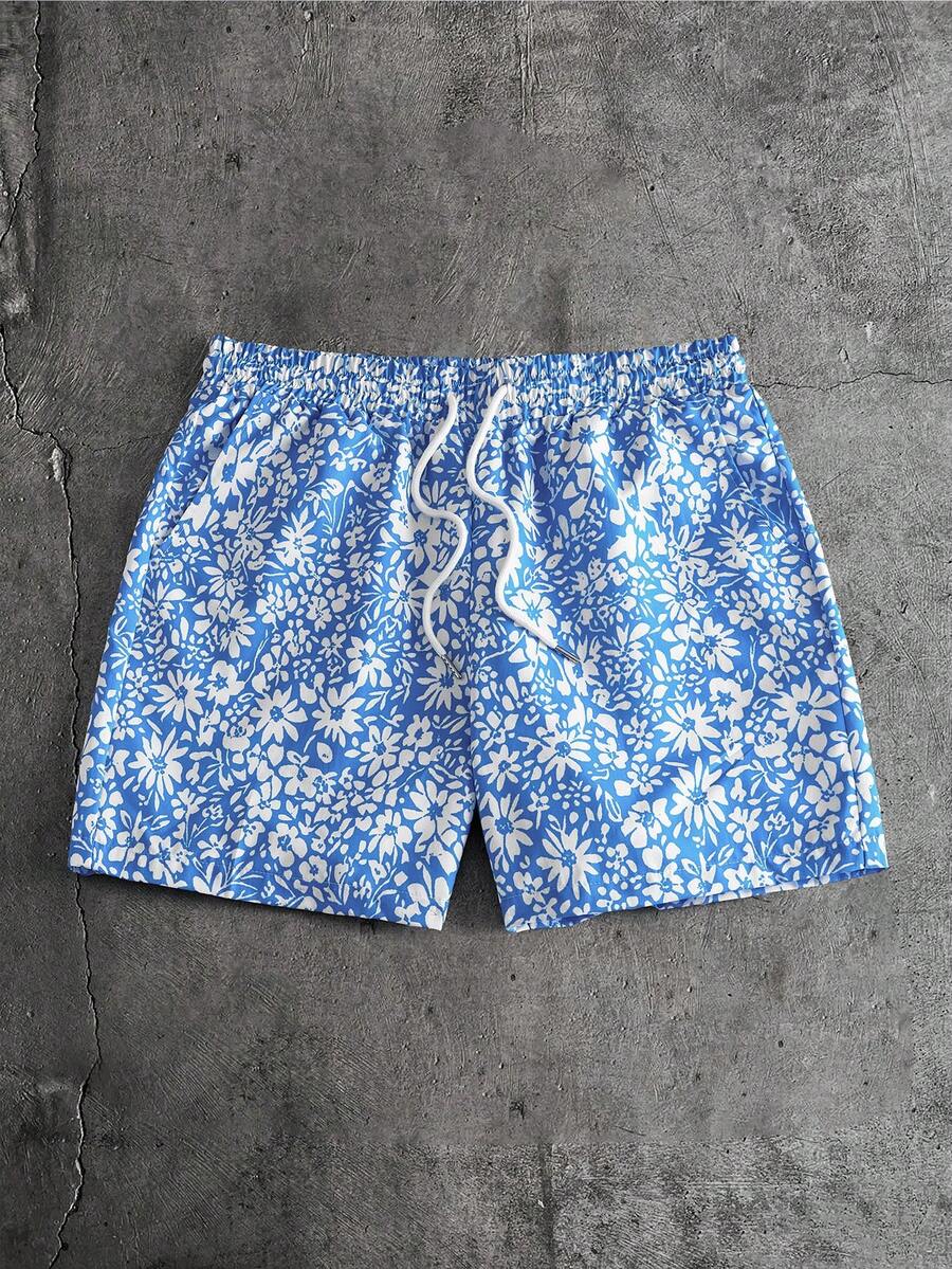 AXEPEAK Men's Ditsy Floral Drawstring Waist Summer Shorts With Slant Pockets - Multicolor - View 1