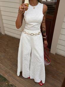 DAZY Bộ đồ mới về mùa Xuân/Hè dành cho nữ: Đầm maxi không tay thêu ren khoét lỗ và áo khoác đồng bộ. - trắng - Xem 3