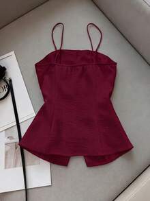 Franclia Nouvelle Arrivée Top Sans Manches Coupe Slim Pour Femmes, Printemps/Été - Rouge foncé - Voir 2