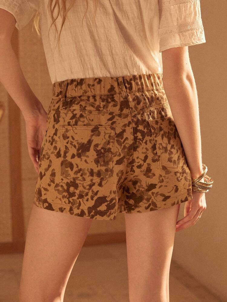 MOTF STUDIO WOMEN'S SUMMER DENIM LEOPARD PRINT SHORTS