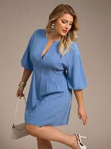 Auralis 大码女式白色连衣裙，中袖连衣裙，度假装扮，女士休闲连衣裙，女士端庄连衣裙，女士迷你裙，外出连衣裙，可爱连衣裙/蓝色圆领V领修身泡泡袖大码连衣裙/A字裙/优雅通勤办公装/性感风格/高端宴会装，大码休闲连衣裙，大码连衣裙，大码女装，野餐连衣裙，大码休闲通勤连衣裙 - 杏色 - 查看 1