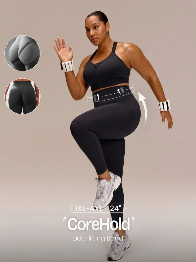 Plus Size 24" Ultrafine Soft Seamless Training Day Tummy Control Scrunch Butt Lifting Anti-Roll Leggings Medium Impact Running Jogging Training Workout Gym Wear