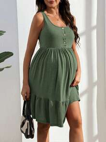 GentleRue Maternity 孕妇纯色纽扣前开襟无袖哺乳连衣裙 - 綠色 - 查看 6