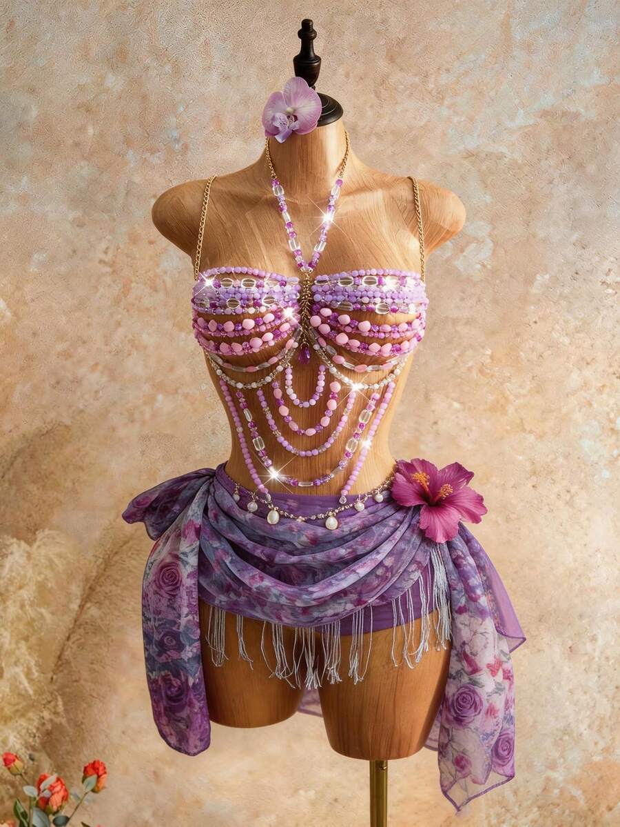 Mistrie 女士夏季度假水晶串珠吊带背心 - 淡紫色 - 查看 1