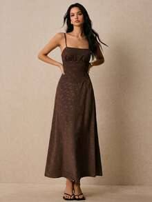 Poéselle Đầm hai dây thanh lịch khoét eo dành cho nữ - màu nâu - Xem 4