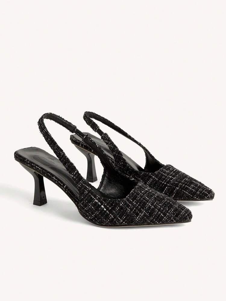 CUCCOO CHICEST Women Shoes Women's Pointed High Heels Black Plaid Material Fashion And Elegance Daily Commuting Hundred High Heels Shoes Slingback Shoes Women's Shoes Elegant Shoes Wedding Shoes