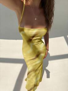 Aloruh Đầm hở lưng cổ yếm in hoa thanh lịch dành cho nữ - Màu vàng - Xem 5