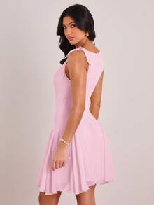 Enchnt 女士纯色无袖露肩打结迷你连衣裙 - 淺粉色 - 查看 6