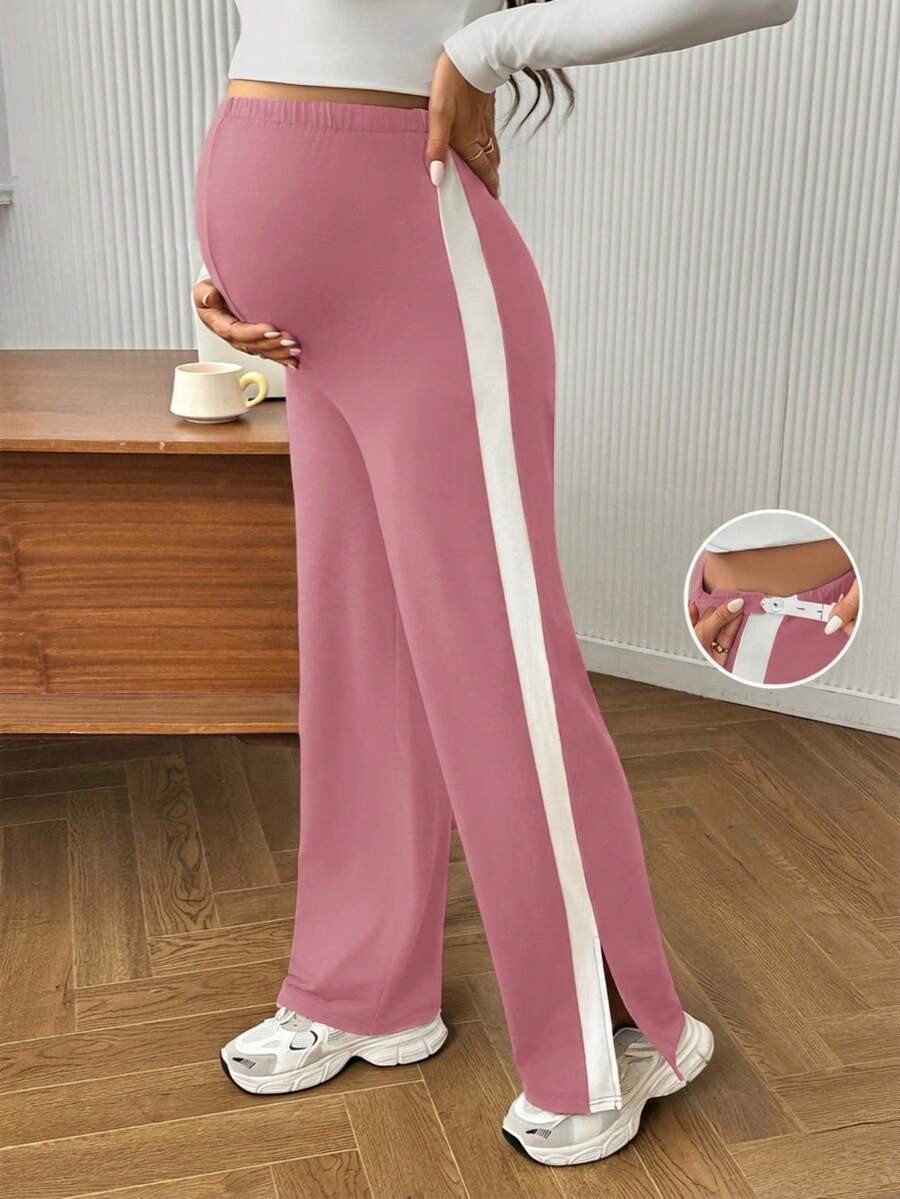 GentleRue Maternity 孕妇舒适休闲撞色弹力腰打底裤 - 粉色 - 查看 1