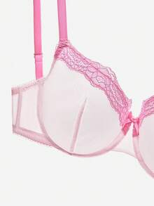 LUVLETTE Dream Curve Air 无衬里透气塑形粉色薄纱蕾丝边女士文胸 - 粉色 - 查看 7