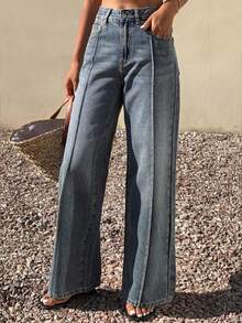 DAZY Quần jeans denim nữ dáng rộng, chất liệu denim mài, thích hợp cho mùa xuân và hè. - Màu xanh lam - Xem 3