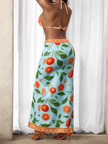 BamGleam Women's Light Blue Fruit Print Tie Waist Skirt, Boho Summer Beach Vacation Holiday Hawaiian, Sexy Party - Multicolor - View 6