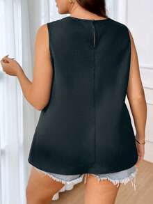CosyJoli Plus Size Women Summer Casual/Work Sleeveless Top With Contrast Color Bow Decor - Dark Grey - View 8