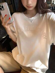 DAZY 女士圆领3D印花短袖T恤，夏季 - 白色 - 查看 3