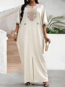 SHEIN Lady Damen Große Größen Blume Muster elegantes 3/4 Arm Urlaubskleid - Verschiedenfarbig - Übersicht 3