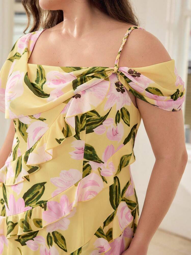 PLUS SIZE WOMEN FLORAL PRINT RUFFLE HEM DRESS, SPRING/SUMMER